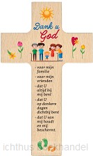 Houten kruisje Dank u God