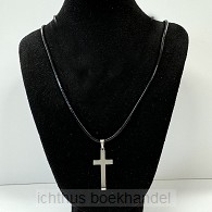 Ketting leer zilver kruisje