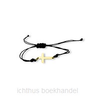 Touwarmband kruisje goud  zwart