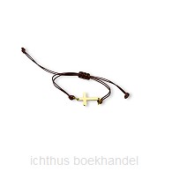 Touwarmband kruisje goud  bruin